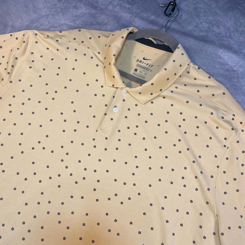 Nike Dri-FIT Yellow Clover Pattern Print Short Sleeve Golf Polo Shirt XXL